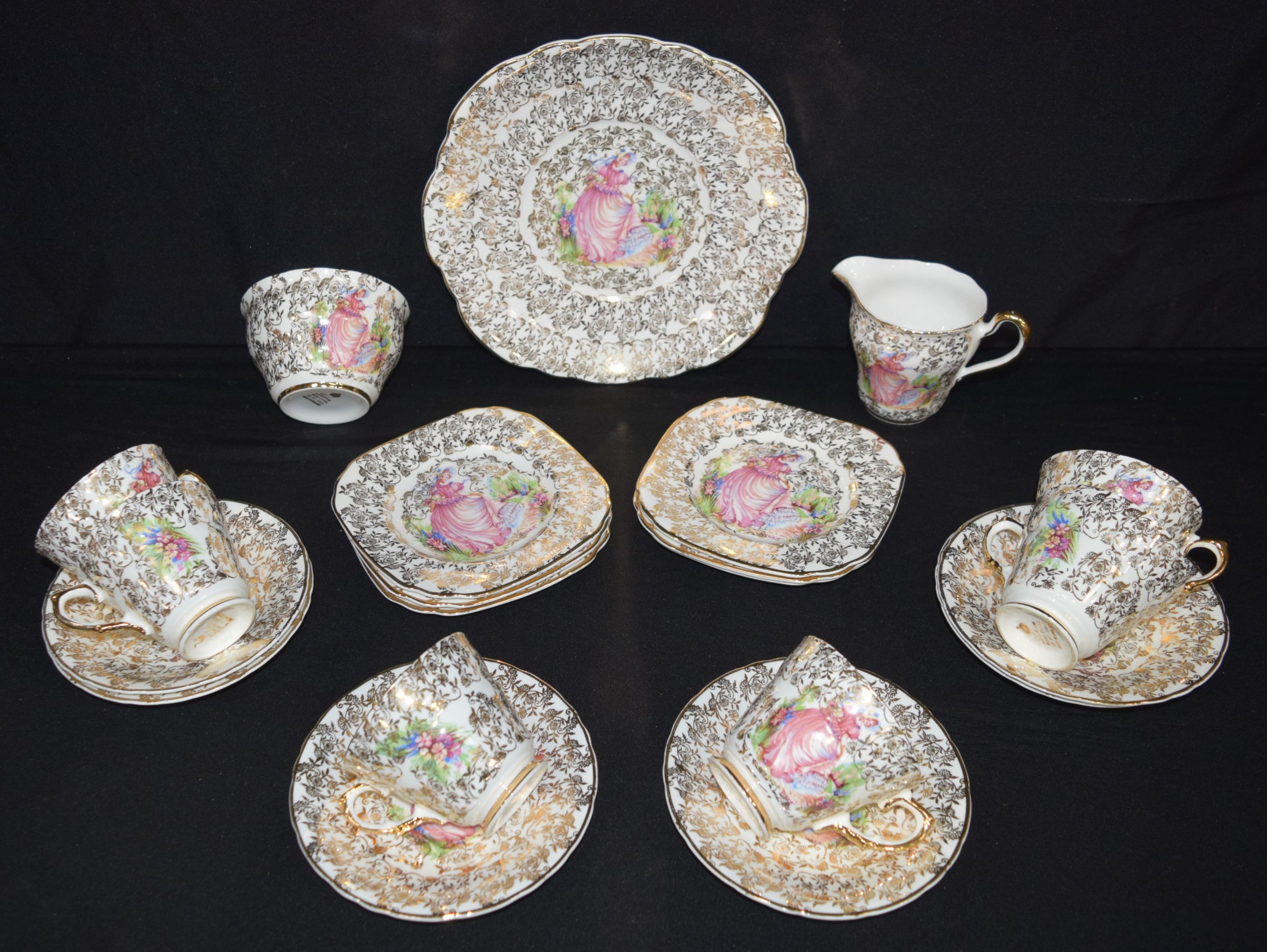A collection of Lubern bone china tea ware 22k gold plated decoration. 23cm (20)