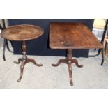 A antique mahogany rectangular tilt-top table together with another round tilt top 72 x 89 x 61cm (2