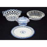 A collection of Lattice work Pearl ware and a lidded sauce pot largest 28 cm(6)