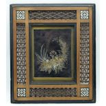 A framed Liberties style leaf picture with MOP and bone inlay 41 x 36cm.