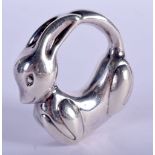 A SILVER BABIES RATTLE IN THE SHAPE OF A RABBIT. 7cm diameter, weight 61g