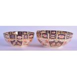 Royal Crown Derby graduated pair of octagonal bowls painted with imari pattern 6299, date code 1918.