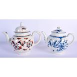 AN 18TH CENTURY WORCESTER MANSFIELD TEAPOT AND COVER together with a Liverpool overglazed teapot and
