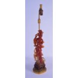 AN EARLY 20TH CENTURY CHINESE CARVED AGATE FIGURE OF GUANYIN Late Qing, converted to a lamp. Agate 2