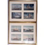 Chinese School (19th Century) 8 x Pith Paper Watercolours, Marine Scenes. Each pith 24 cm x 15 cm.