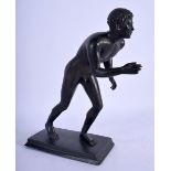 A 19TH CENTURY ITALIAN GRAND TOUR BRONZE FIGURE OF AN ATHLETE modelled roaming. 22 cm x 14 cm.