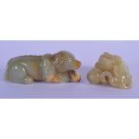 TWO 20TH CENTURY CHINESE CARVED GREEN JADE ANIMALS . Longest 9cm (2)