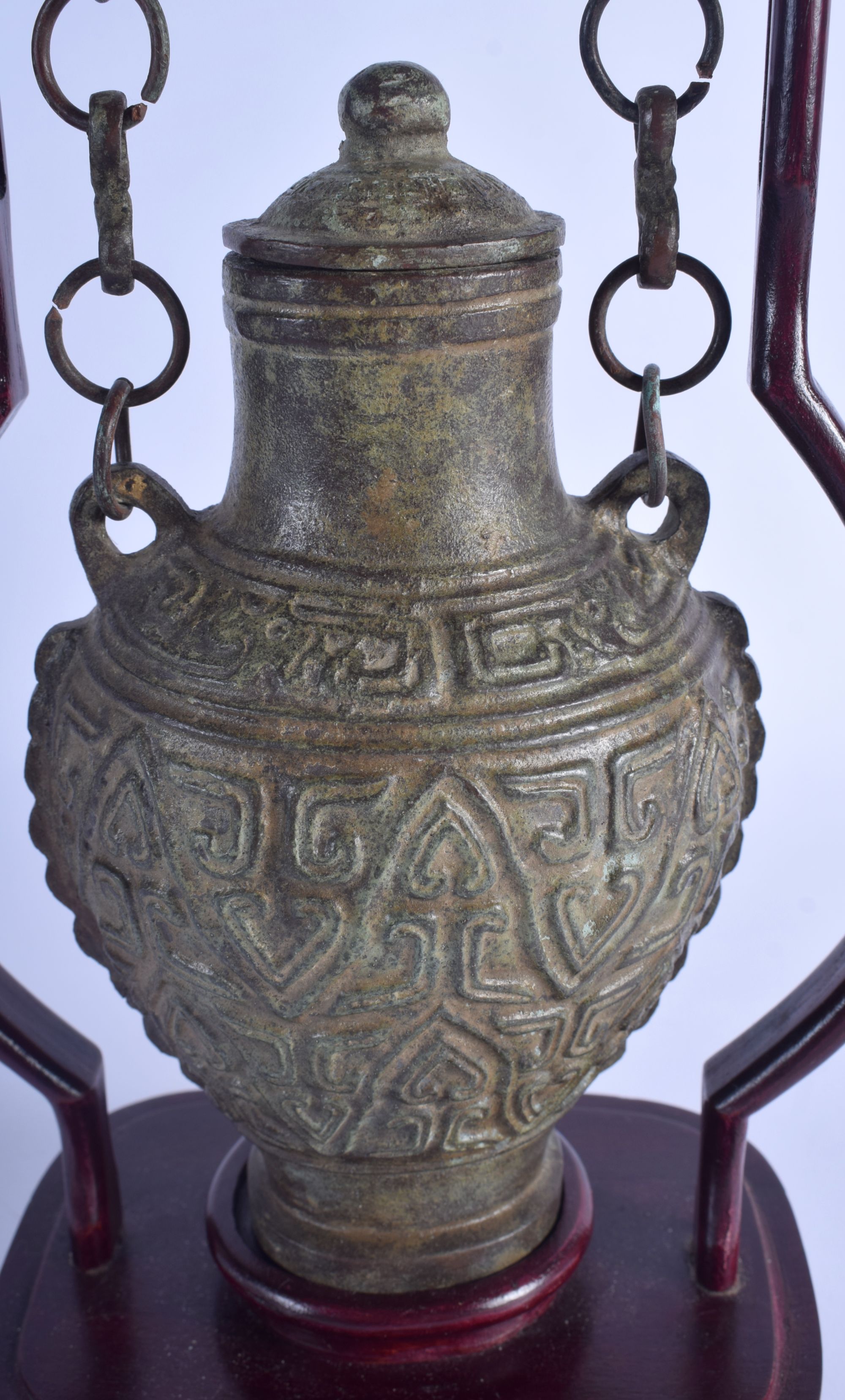 A 1960S CHINESE BRONZE VASE AND COVER modelled in the archaic style. 38 cm high. - Image 2 of 3