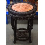 A MID 19TH CENTURY CHINESE MARBLE INSET HARDWOOD STAND Qing, decorated with foliage and vines. 80 cm