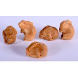 FIVE JAPANESE BONE NETSUKE IN THE FORM OF RABBITS (5)