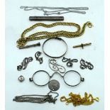 A miscellaneous collection of silver and gilt items pencil case, bangle, chains etc (Qty)