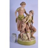 A LARGE ROYAL DUX PORCELAIN FIGURAL GROUP modelled upon a naturalistic base. 58 cm high.