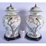 A LARGE PAIR OF 19TH CENTURY CHINESE FAMILLE VERTE PORCELAIN GINGER JARS AND COVER Guangxu, converte