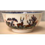 AN 18TH CENTURY LIVERPOOL PORCELAIN SLOP BOWL clobbered with deer within landscapes. 12 cm diameter.