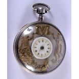 A RARE 19TH CENTURY AUTOMATON SILVER AND YELLOW METAL VACHERON POCKET WATCH with automaton features.