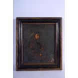 Continental School (18th Century) Oil on card, Seated male. Image 25 cm x 18 cm.