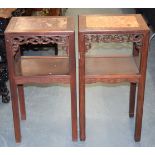 A PAIR OF 19TH CENTURY CHINESE HARDWOOD AND MARBLE STANDS Qing. 80 cm x 40 cm x 32 cm.