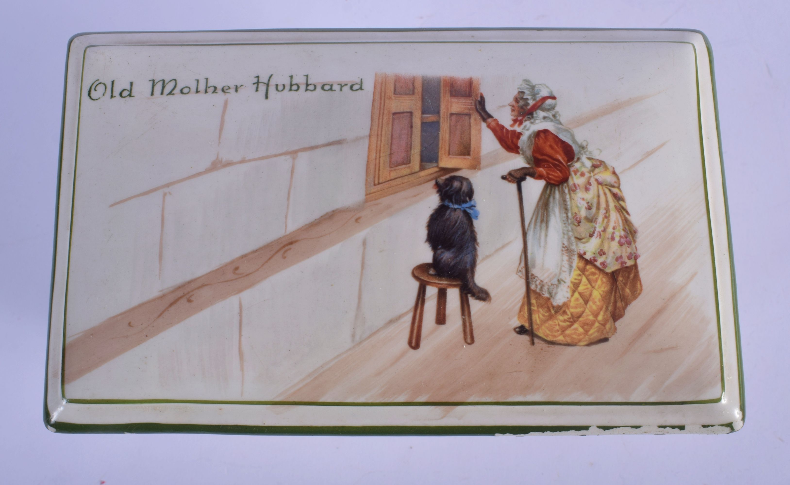 A ROYAL DOULTON HUNTLEY & PALMERS CHEST OF DRAWERS BOX AND COVER Old Mother Hubbard. 18 cm x 13 cm. - Image 3 of 6