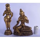 A LARGE 19TH CENTURY INDIAN BRONZE FIGURE OF A SEATED BUDDHA together with another standing buddha.