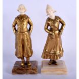 French School (C1920) Bronze and Ivory, Pair of Figures. 17 cm high.