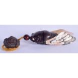 A JAPANESE WOOD INRO IN THE FORM OF A BUG WITH MOTHER OF PEARL WINGS. Length 12cm
