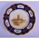 Royal Worcester fine plate painted with Ross Castle scene by John Stinton signed date code 1915. 2