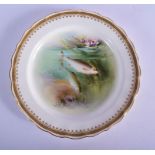 Royal Worcester fine plate painted with swimming fish, titled Roach, by Harry Davis signed date code