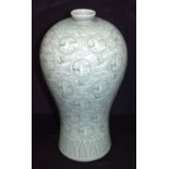 A Korean porcelain Meiping shape vase decorated with storks . 35cm.