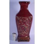 A LARGE EARLY 20TH CENTURY CHINES RED GLAZED POTTERY VASE Late Qing/Republic. Vase 55 cm x 20 cm.