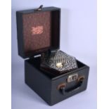 A BOXED 48 BUTTON LACHENAL & CO CONCERTINA within a case. Each end 16 cm x 16 cm.