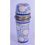 A MEISSEN STYLE SCENT BOTTLE WITH SILVER MOUNTS. 7.5cm high, 2.6cm diameter, weight 43g