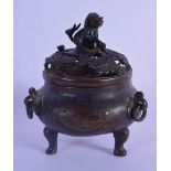 A 17TH/18TH CENTURY CHINESE BRONZE CENSER AND COVER Late Ming/Qing. 12 cm x 9 cm.