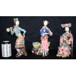 A set of three Chinese glazed pottery figures of females. 30cm (3)