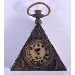 A TRIANGULAR SHAPED MASONIC POCKET WATCH. 6cm x 5cm. 89g