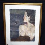 A large framed watercolour of a female 75 x 57cm.