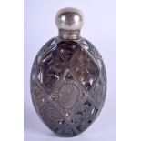 A SILVER OVERLAID FLASK INSCRIBED "LC BUHL, 122 Western Ave, Allegheny with a patent Jan 5 86. 10.5