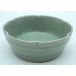 A small Chinese porcelain Celadon crackle glazed scalloped bowl 5 x 15cm .