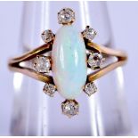 ANTIQUE 9CT GOLD, DIAMOND AND OPAL RING. Size N, weight 3.69g, hallmarked Birmingham 1943