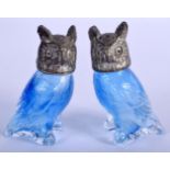TWO GLASS OWL CONDIMENTS. 8cm high (2)