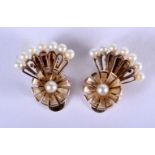 A PAIR OF GOLD AND PEARL CLIP ON EARRINGS. 1.8cm x 1.6cm, weight 3.69g (2)