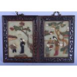 A PAIR OF 19TH CENTURY CHINESE JADE AND HARDSTONE SCHOLARS PANELS Qing, depicting figures in landsca