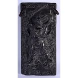 A RARE 16TH/17TH CENTURY CHINESE BRONZE HANGING PANEL OF A WARRIOR Early Ming, modelled encased with