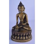 A 19TH CENTURY SOUTH EAST ASIAN CHINESE NEPALESE BRONZE BUDDHA modelled upon a lotus capped base. 27