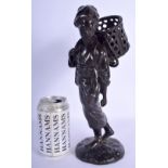 A 19TH CENTURY JAPANESE MEIJI PERIOD BRONZE OKIMONO modelled holding a basket upon her back. 30 cm h