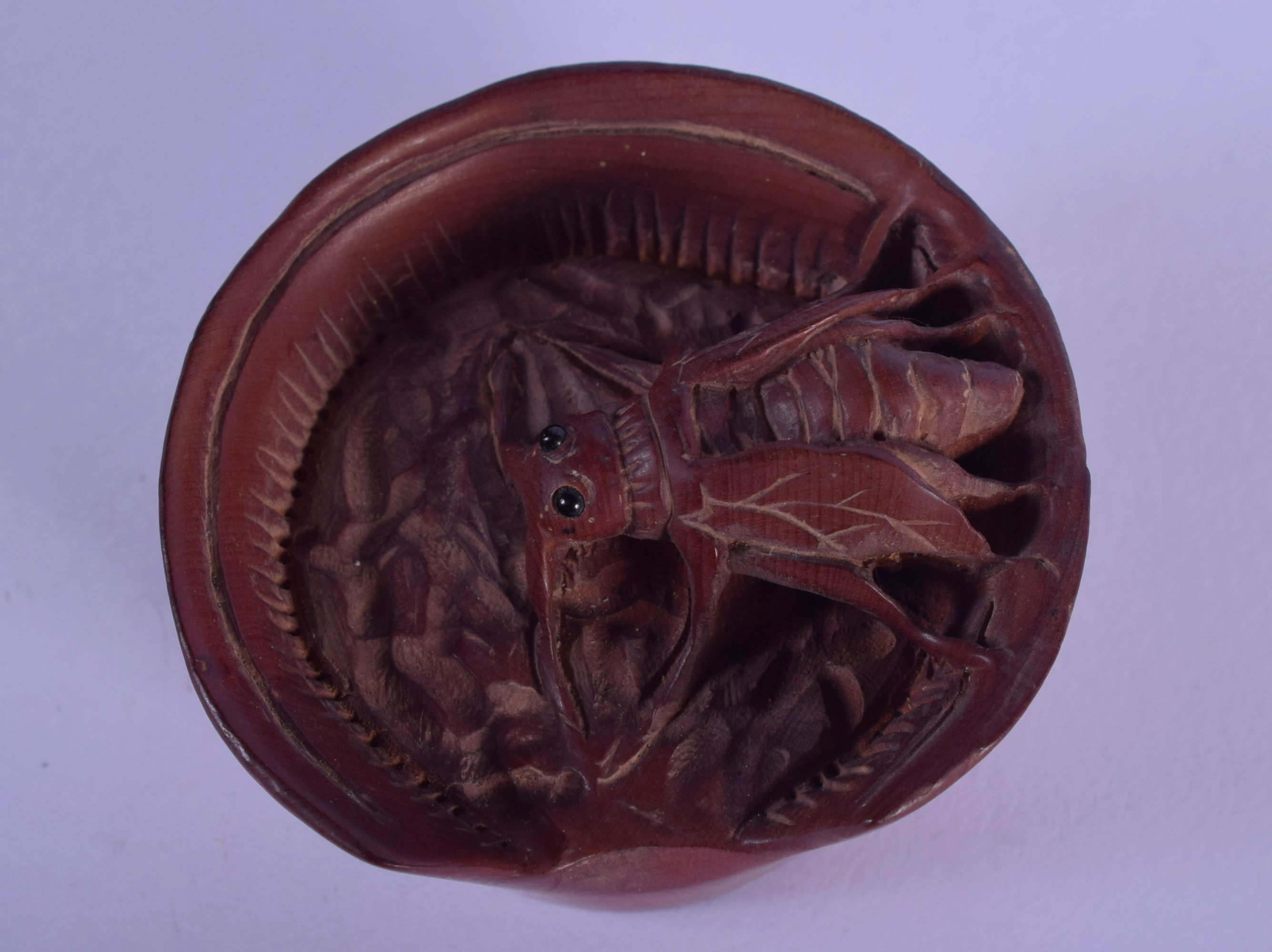 A JAPANESE BONE NETSUKE CARVED AS AN INSECT IN A BASKET. 4.7cm diameter, 2.5cm high, weight 21g - Image 3 of 4