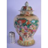 A LARGE 19TH CENTURY CHINESE CRACKLE GLAZED FAMILLE VERTE VASE AND COVER Qing, painted with figures