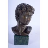 A CONTEMPORARY BRONZE HEAD OF A MALE. 17 cm high.