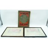 A pair of framed vintage Vernon's pools winning cheques 1950's and a stamp album 22 x 29cm.