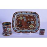 A 19TH CENTURY JAPANESE MEIJI PERIOD CLOISONNE ENAMEL VASE together with matching dish and another.