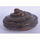 A VERY RARE 19TH CENTURY SOUTH AMERICAN PAINTED STONE PAPERWEIGHT formed as a coiled snake. 9.25 cm
